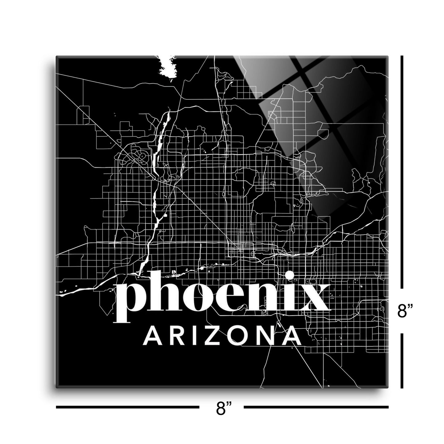 Black And White Black Map Arizona Phoenix | Hi-Def Glass Art | Eaches | Min 2