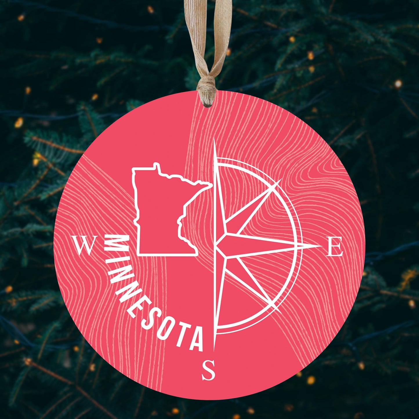 Boho Color Compass State On Pink Minnesota | Wood Ornament | Eaches | Min 1