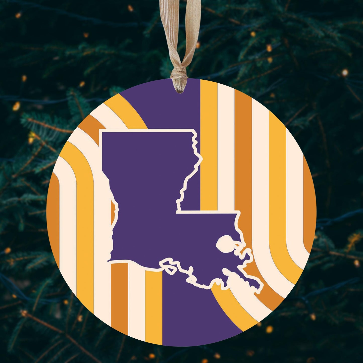 Purple Gold Louisiana Retro State Shape | Wood Ornament | Eaches | Min 1