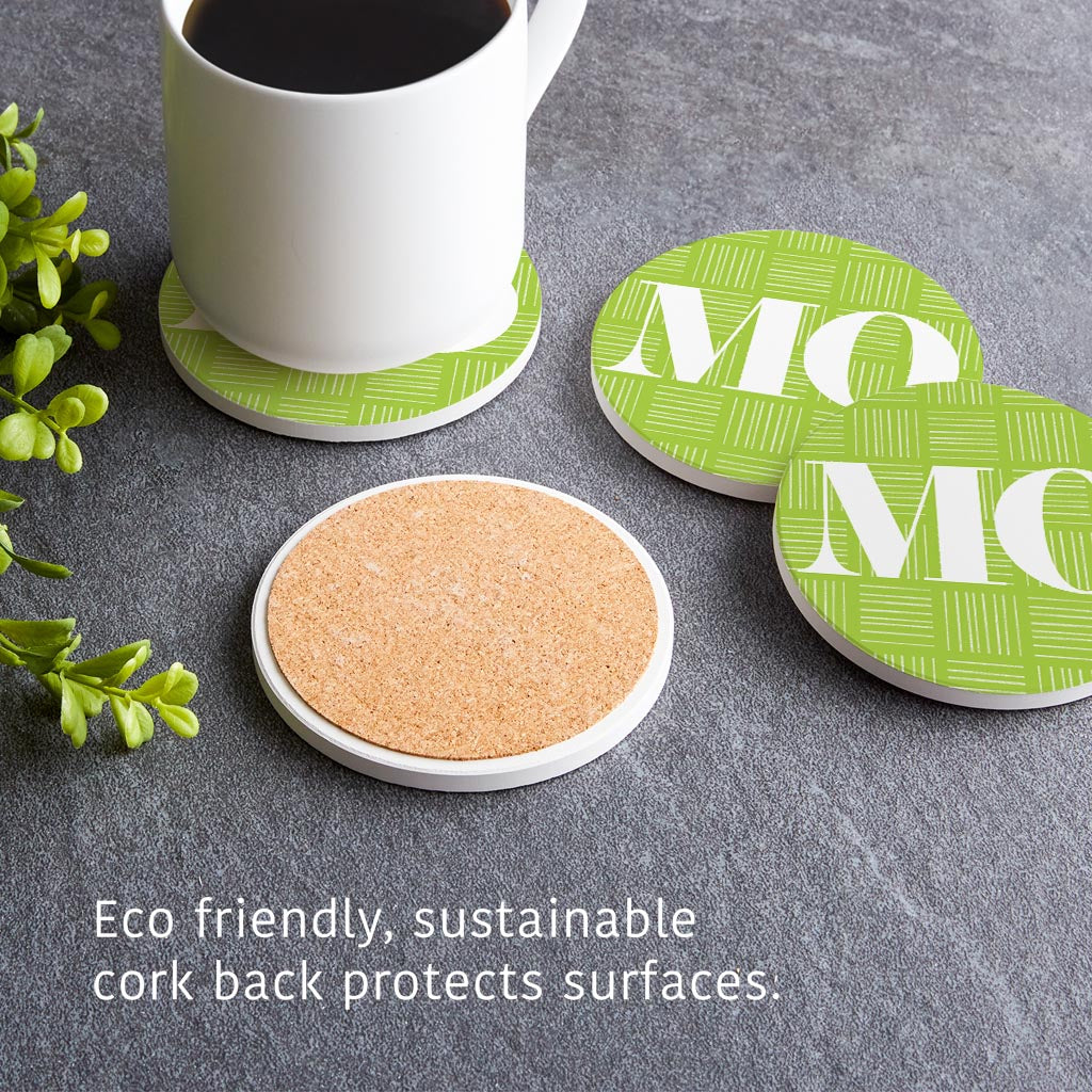 Bright Modern Abbreviated On Green Missouri | Absorbent Coasters | Set of 4 | Min 2