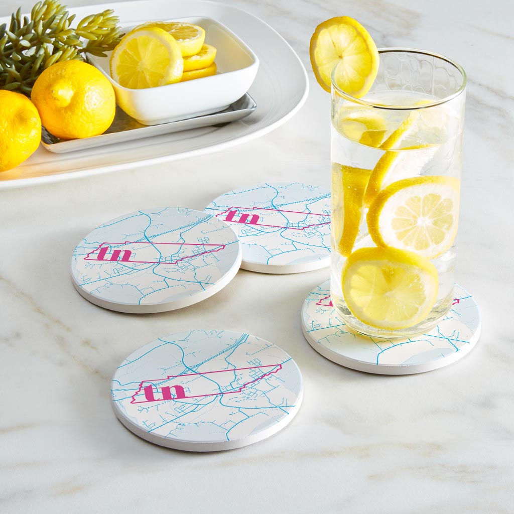 Bright Modern Abbreviated State Map Blue Tennessee Blountville | Absorbent Coasters | Set of 4 | Min 2