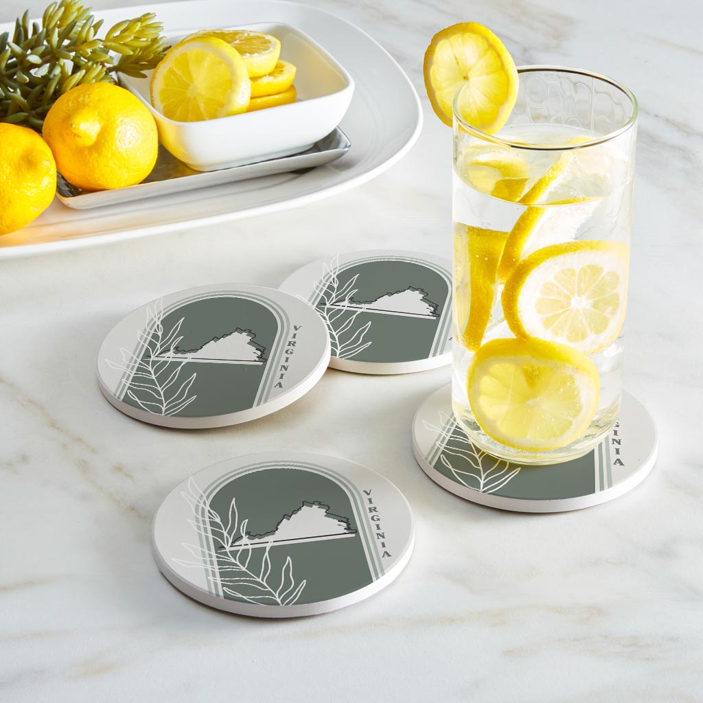 Vintage Groove State With Leaf Virginia| Absorbent Coasters | Set of 4 | Min 2