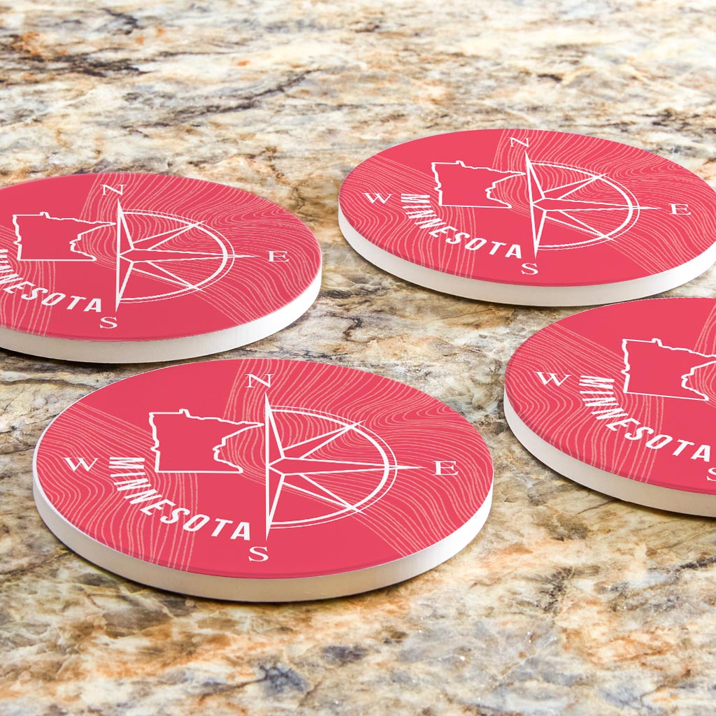 Boho Color Compass State On Pink Minnesota | Absorbent Coasters | Set of 4 | Min 2