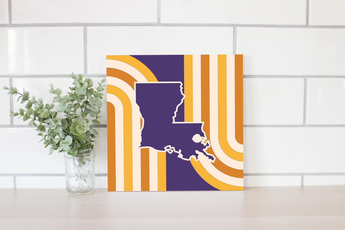 Purple Gold Louisiana Retro State Shape | Wood Sign | Eaches | Min 2