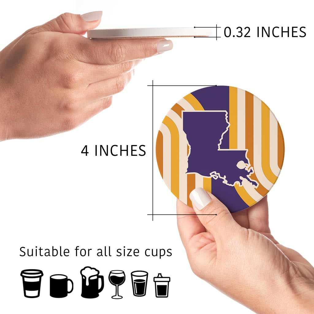 Purple Gold Louisiana Retro State Shape | Absorbent Coasters | Set of 4 | Min 2