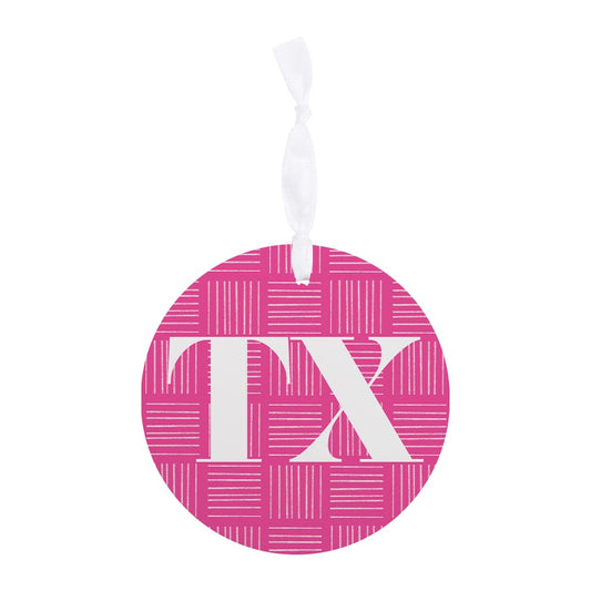 Bright Modern Abbreviated On Pink Texas | Wood Ornament | Eaches | Min 6