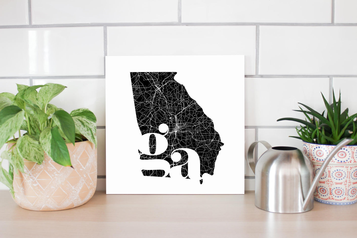 Black And White Abbreviated State Map White Georgia | Wood Sign | Eaches | Min 2