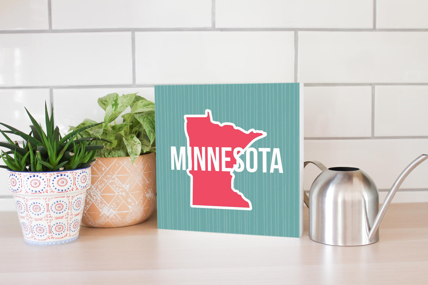 Boho Color State On Blue Minnesota | Wood Block | Eaches | Min 2