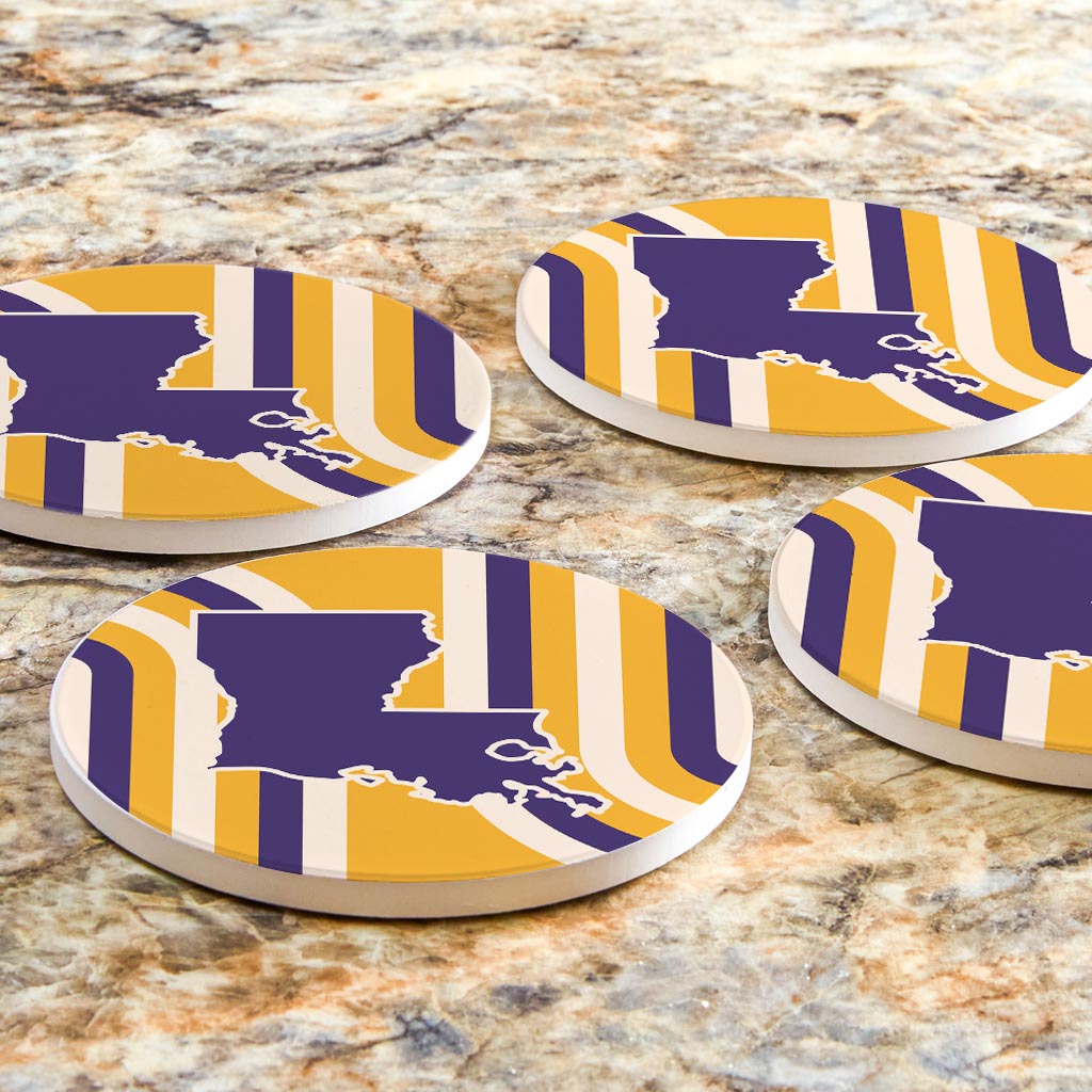 Purple Gold Louisiana Retro State Shape | Absorbent Coasters | Set of 4 | Min 2