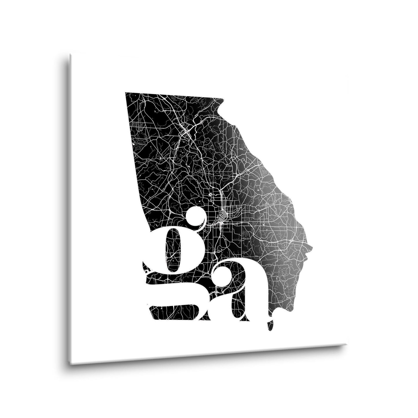 Black And White Abbreviated State Map White Georgia | Hi-Def Glass Art | Eaches | Min 1