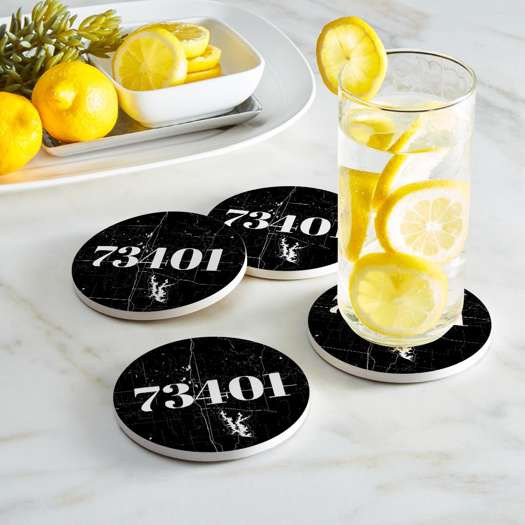 Minimalistic B&W Ardmore Ok 73401 Map | Absorbent Coasters | Set of 4 | Min 2