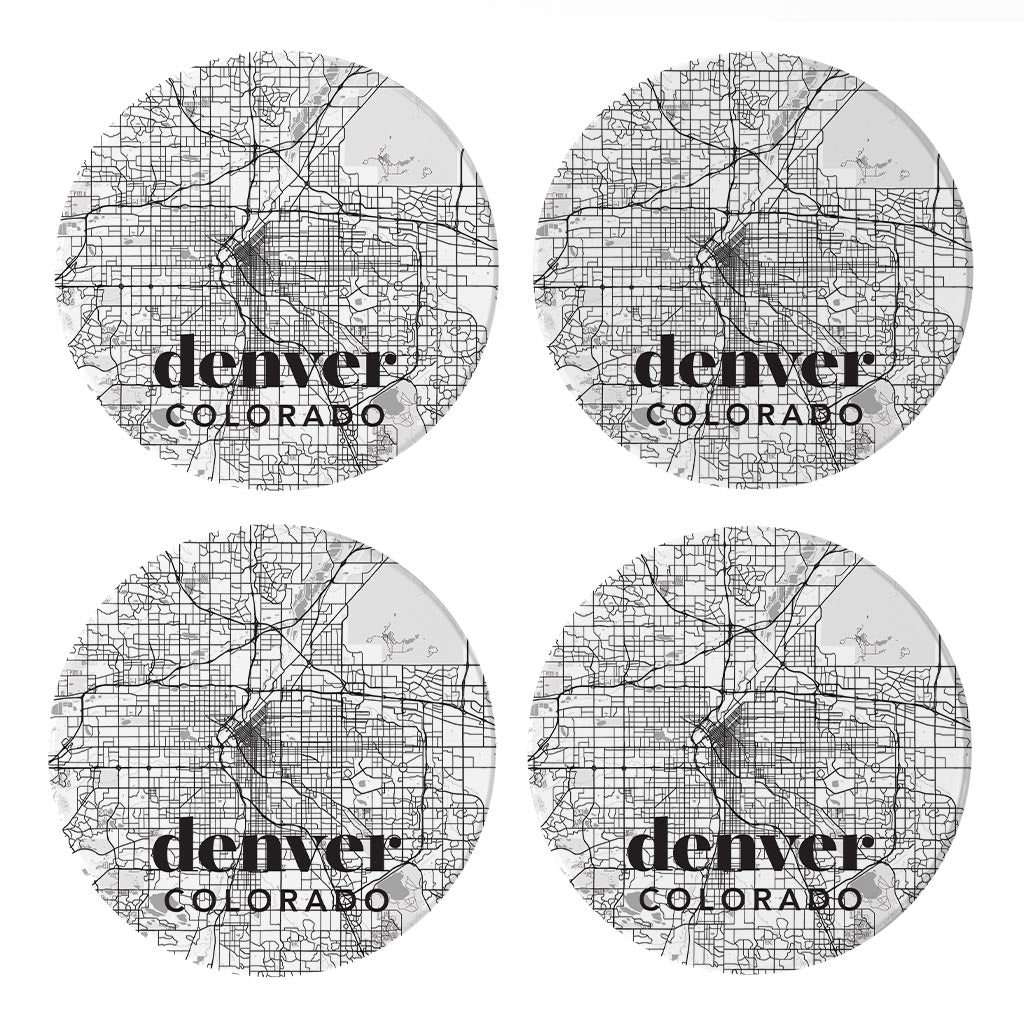 Black And White White Map Colorado Denver | Absorbent Coasters | Set of 4 | Min 2