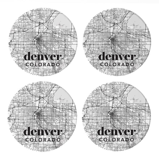 Black And White White Map Colorado Denver | Absorbent Coasters | Set of 4 | Min 2