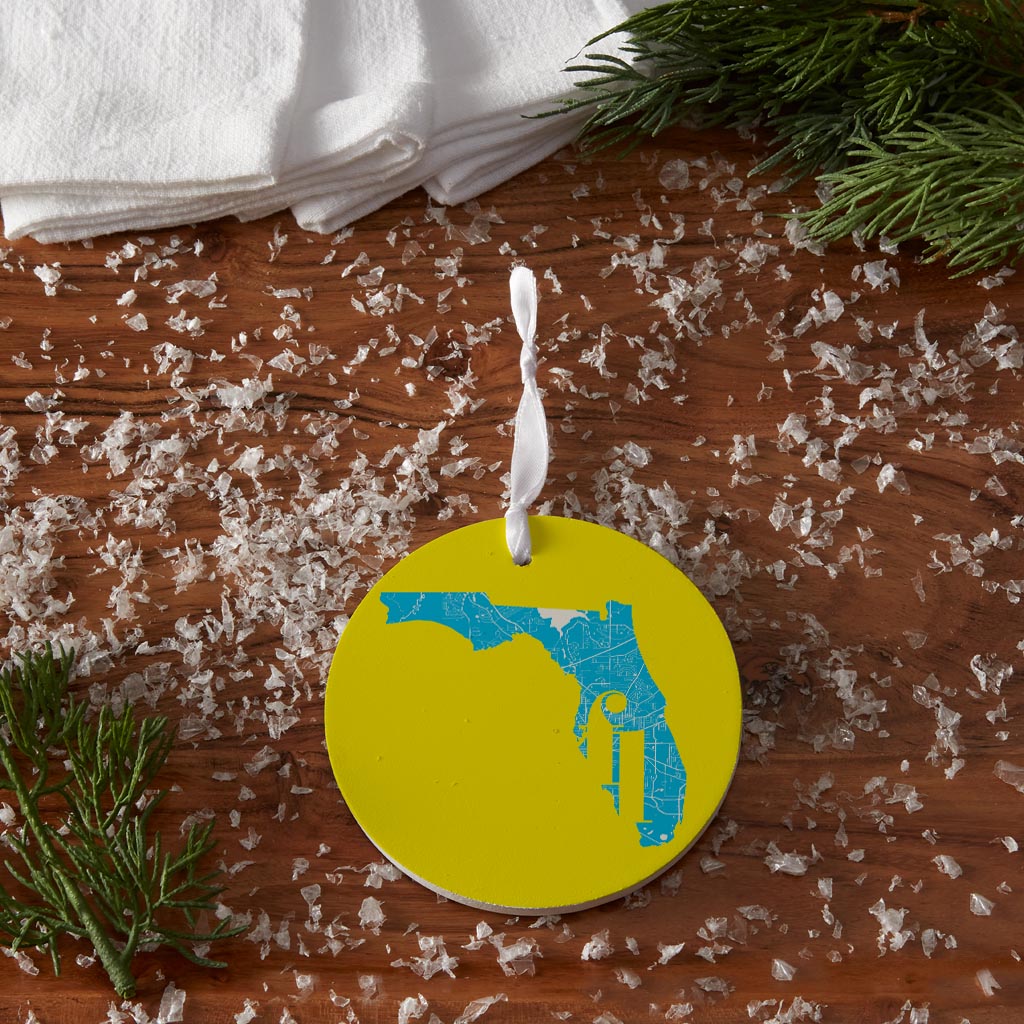 Bright Modern Abbreviated State Yellow Florida Tallahassee | Wood Ornament | Eaches | Min 6