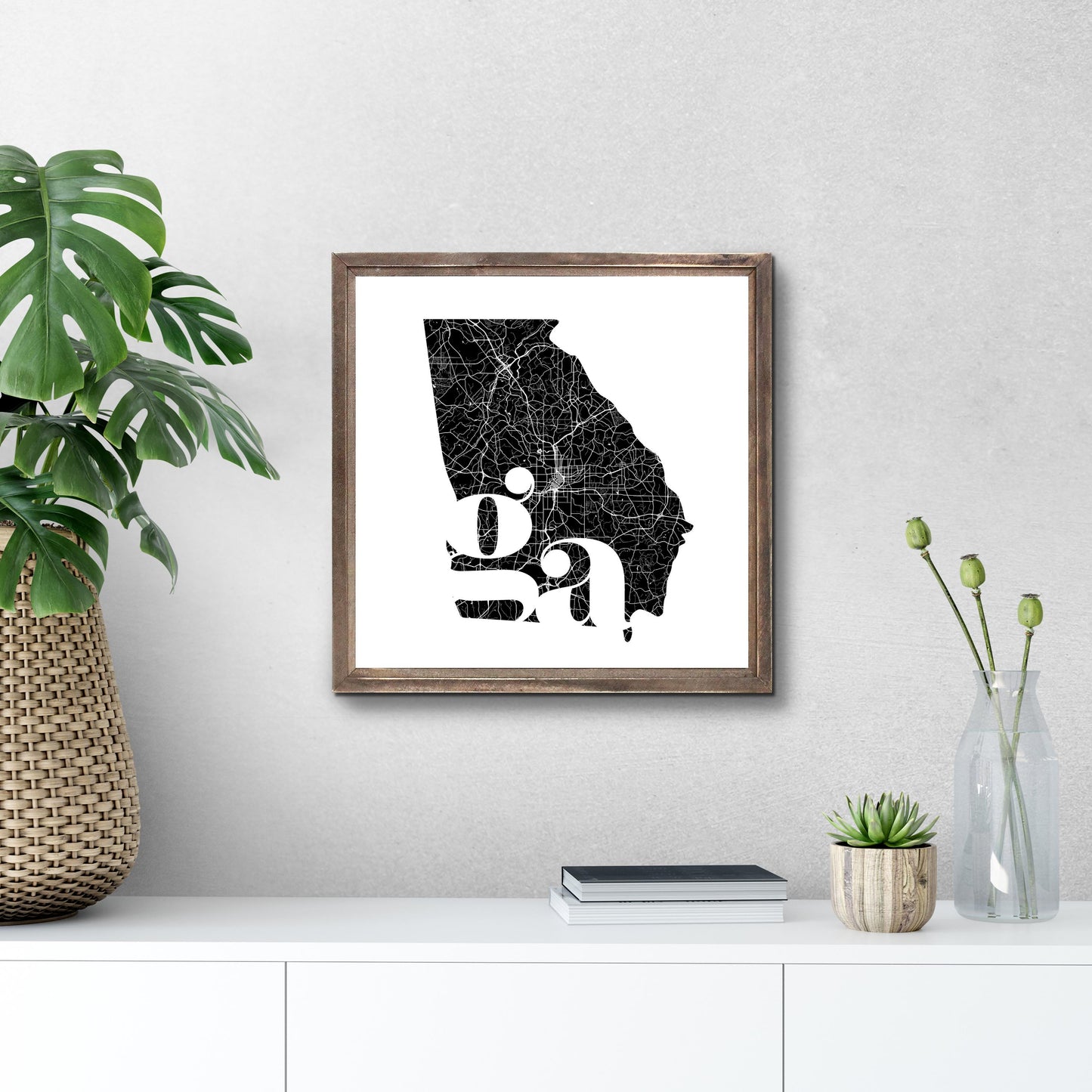 Black And White Abbreviated State Map White Georgia | Wood Sign | Eaches | Min 1