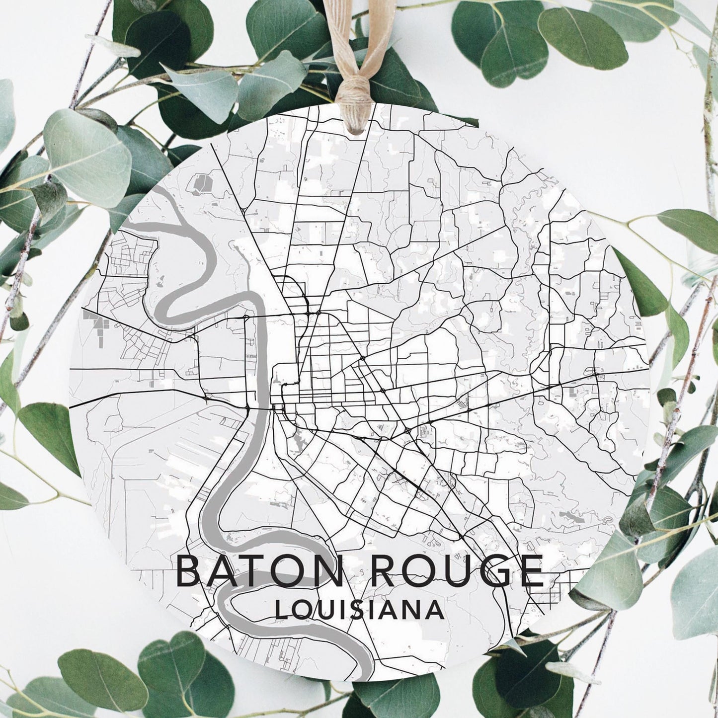 Minimalistic Baton Rouge White Map | Wood Ornament | Eaches | Min 1