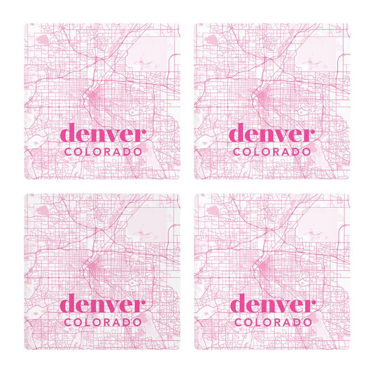 Bright Modern Pink Map Colorado Denver | Absorbent Coasters | Set of 4 | Min 2