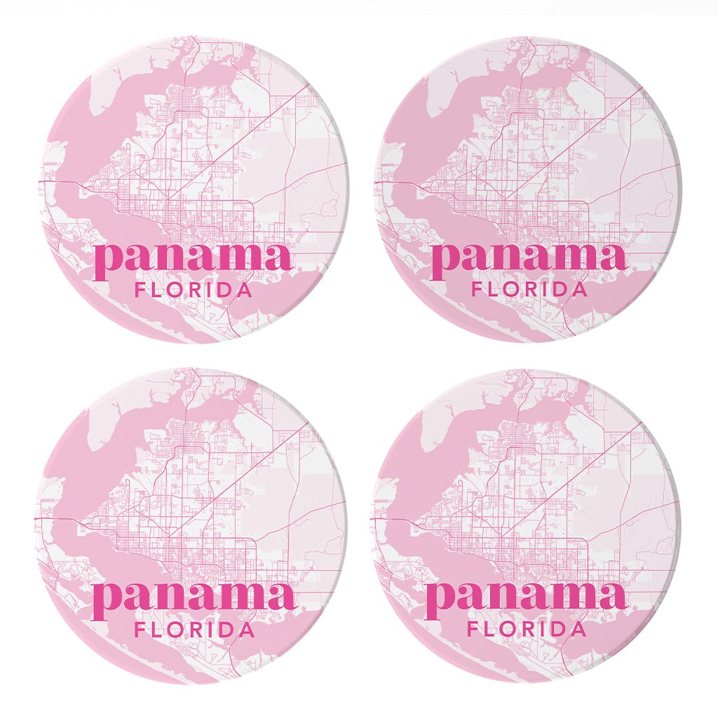 Bright Modern Pink Map Florida Panama | Absorbent Coasters | Set of 4 | Min 2