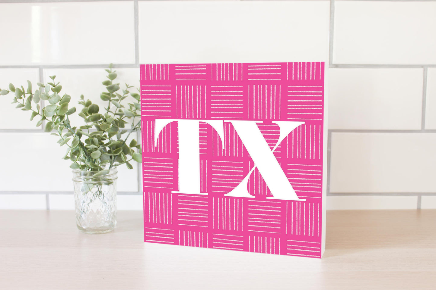 Bright Modern Abbreviated On Pink Texas | Wood Block | Eaches | Min 2