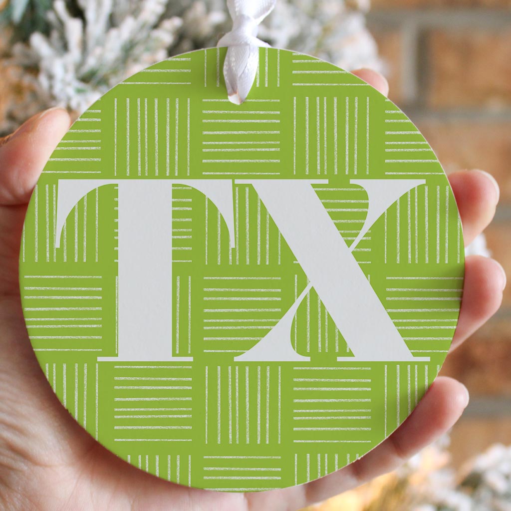 Bright Modern Abbreviated On Green Texas| Wood Ornament | Eaches | Min 6