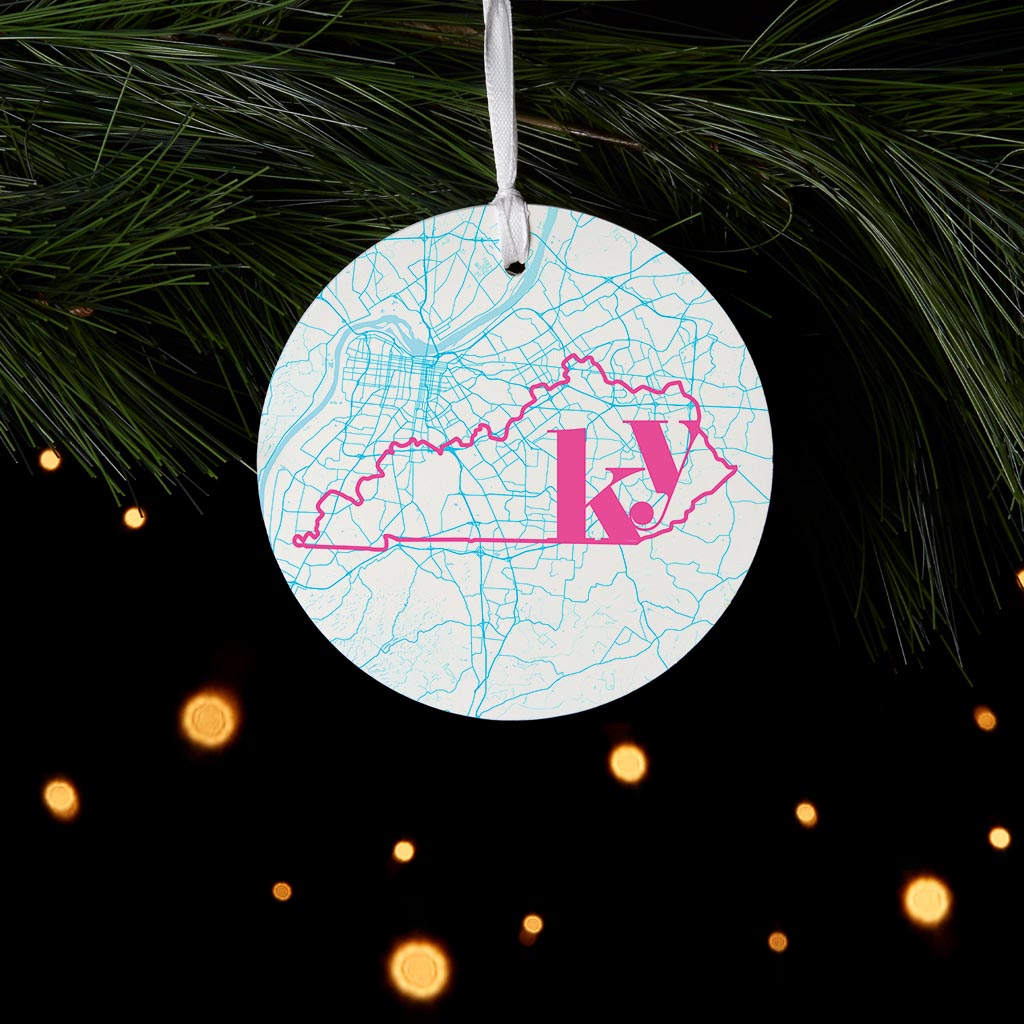 Bright Modern Abbreviated State Map Blue Kentucky Louisville | Wood Ornament | Eaches | Min 6