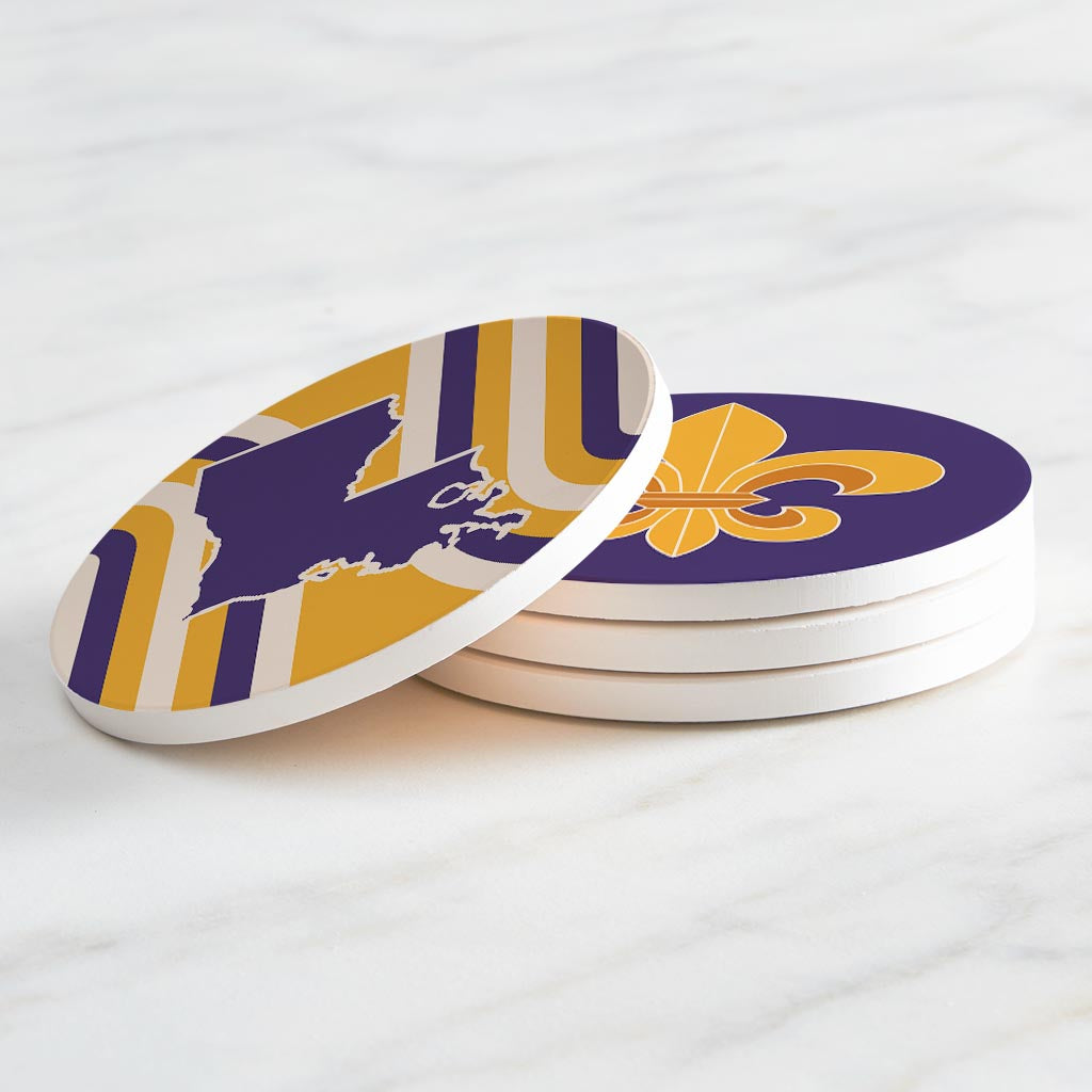 Purple Gold Louisiana Retro | Absorbent Coasters | Set of 4 | Min 2