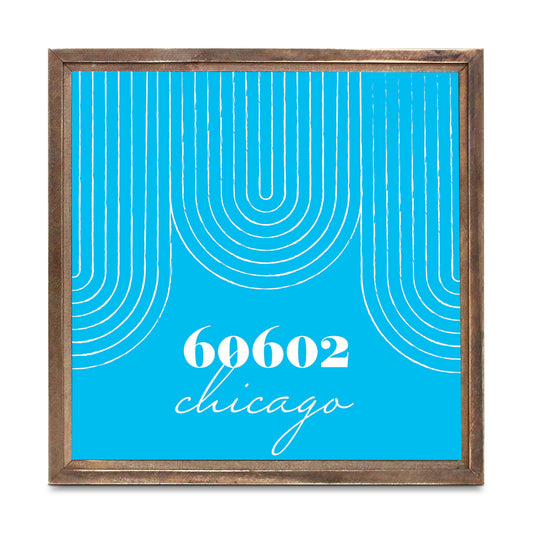 Bright Modern City Zip On Teal Illinois Chicago | Wood Sign | Eaches | Min 1