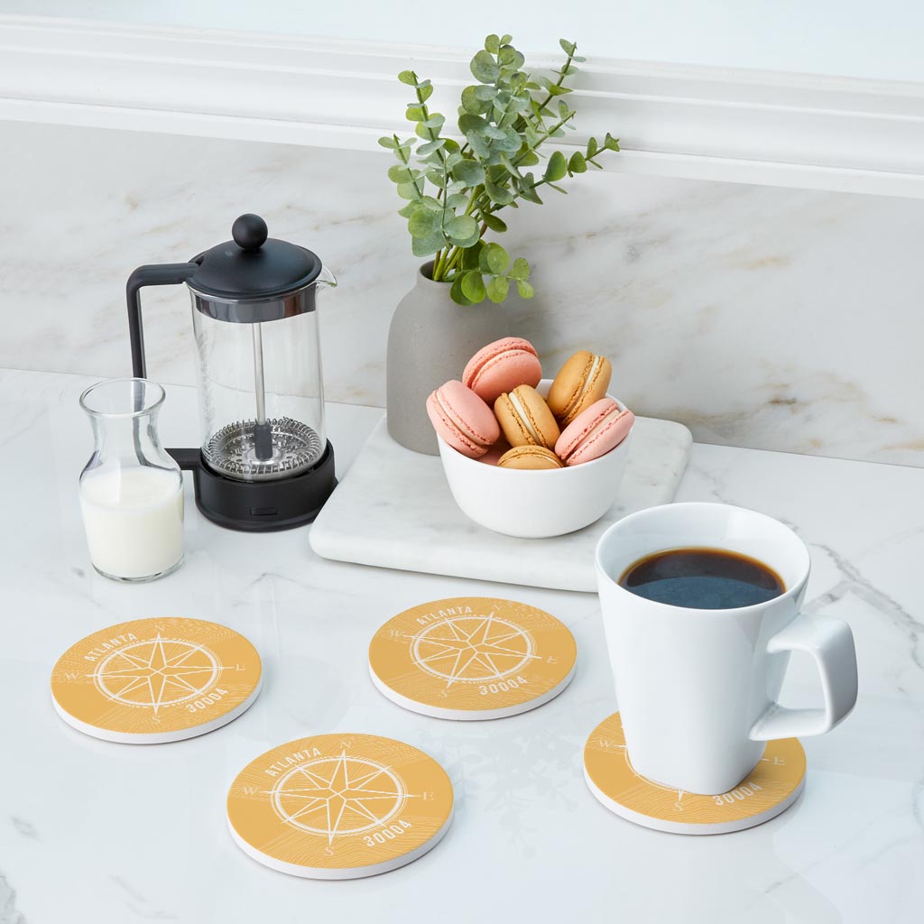 Boho Color Compass Zip On Yellow Georgia Atlanta | Absorbent Coasters | Set of 4 | Min 2