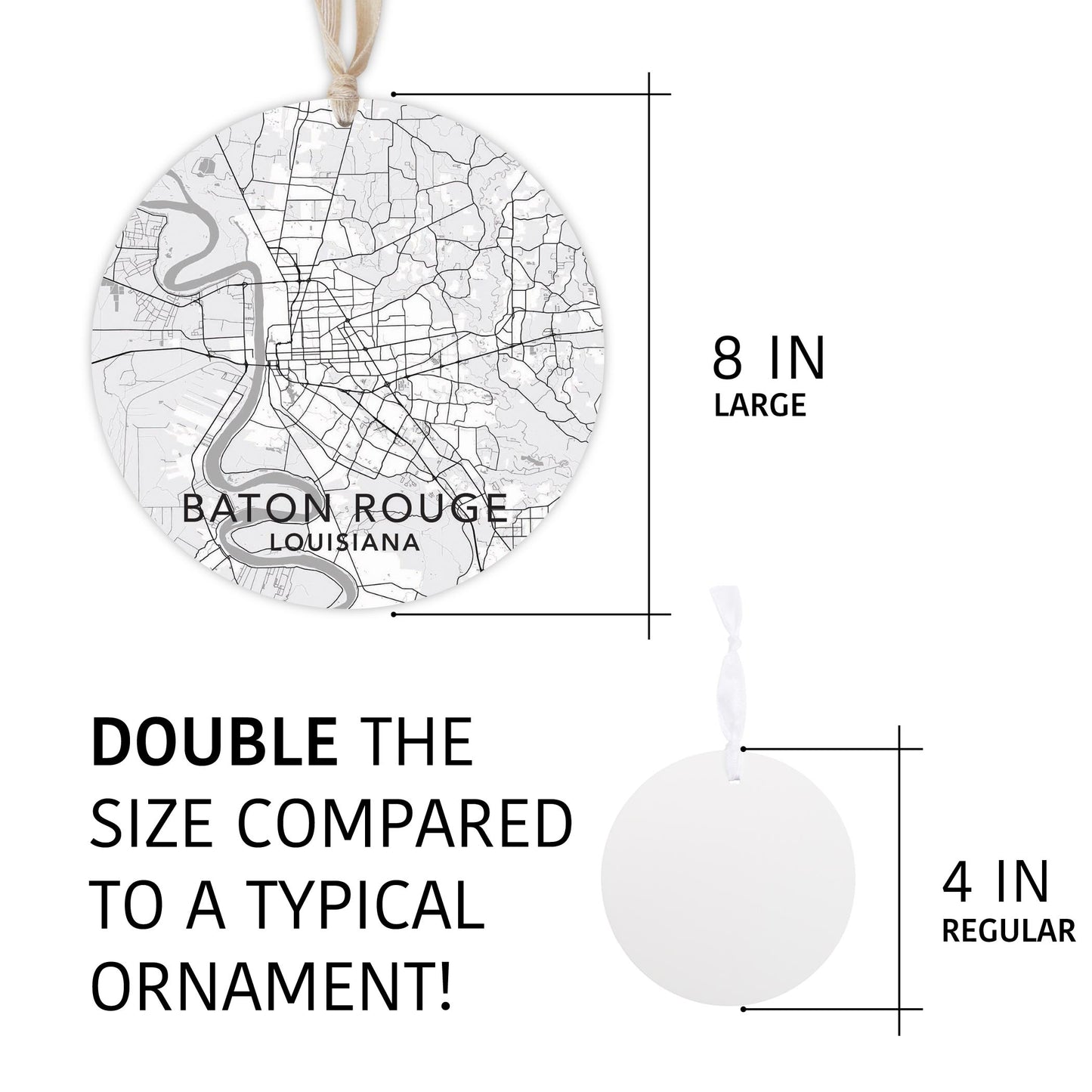 Minimalistic Baton Rouge White Map | Wood Ornament | Eaches | Min 1