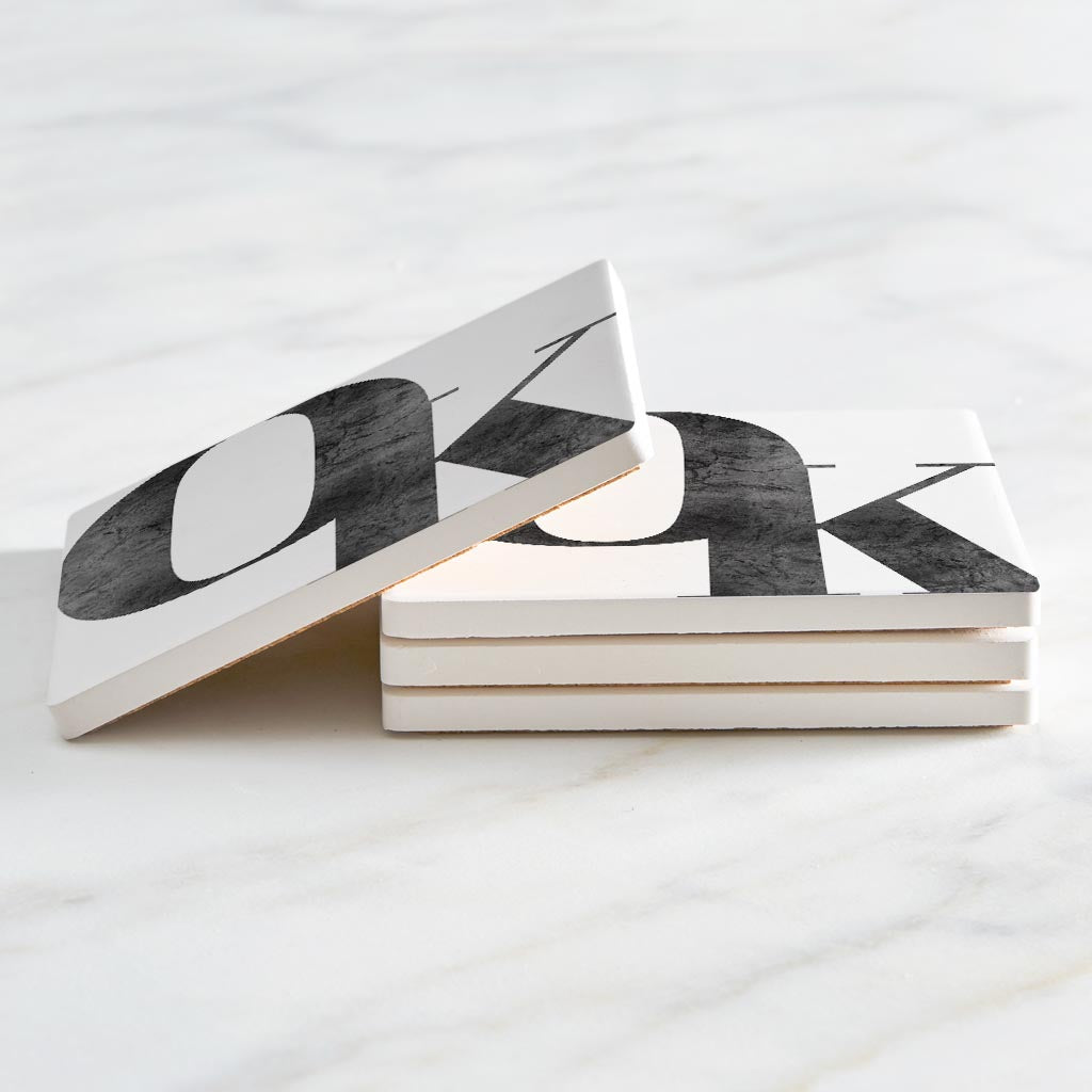 Minimalistic B&W Ardmore Ok White Initials | Absorbent Coasters | Set of 4 | Min 2