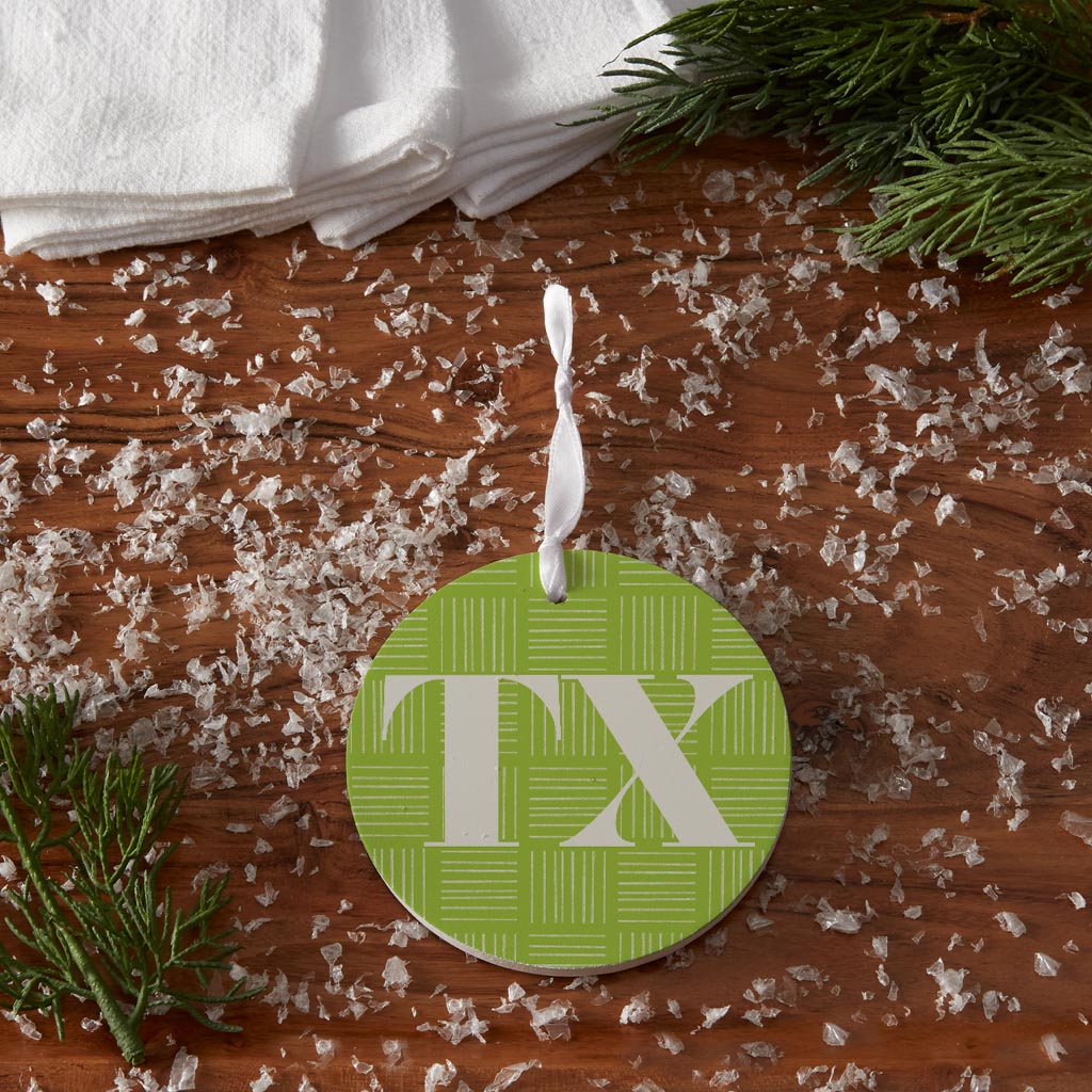 Bright Modern Abbreviated On Green Texas| Wood Ornament | Eaches | Min 6