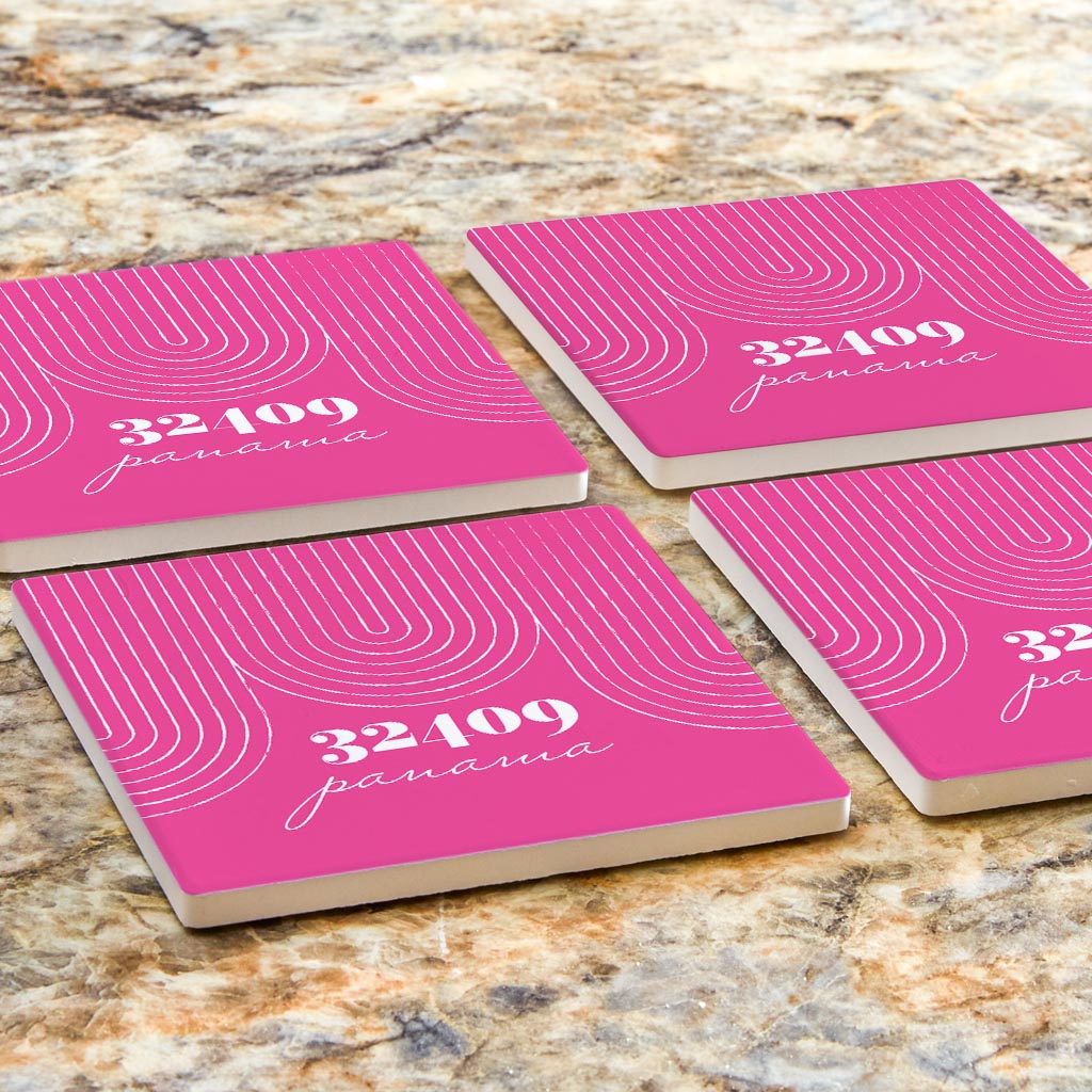 Bright Modern City Zip On Pink Florida Panama | Absorbent Coasters | Set of 4 | Min 2