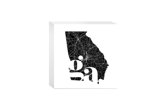 Black And White Abbreviated State Map White Georgia | Wood Block | Eaches | Min 4