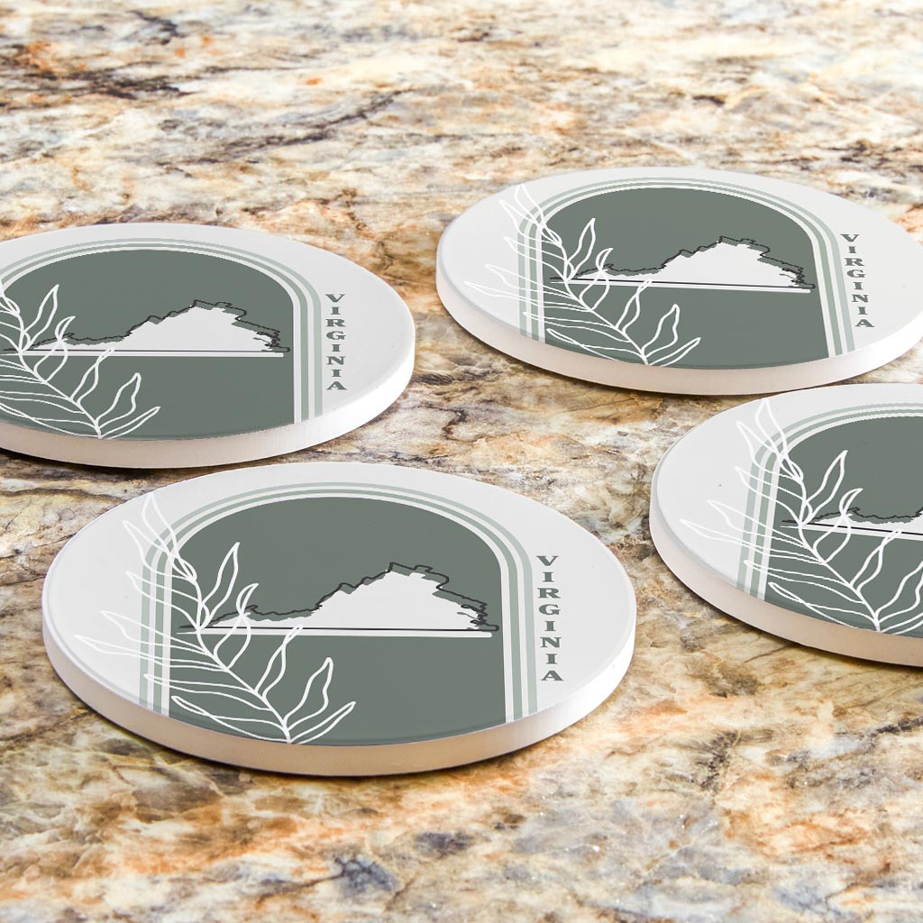 Vintage Groove State With Leaf Virginia| Absorbent Coasters | Set of 4 | Min 2