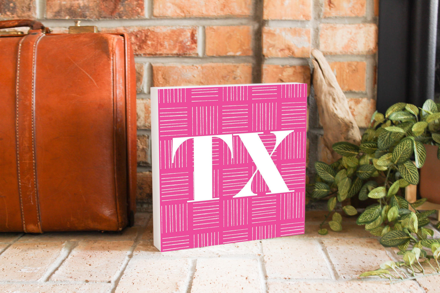 Bright Modern Abbreviated On Pink Texas | Wood Block | Eaches | Min 2