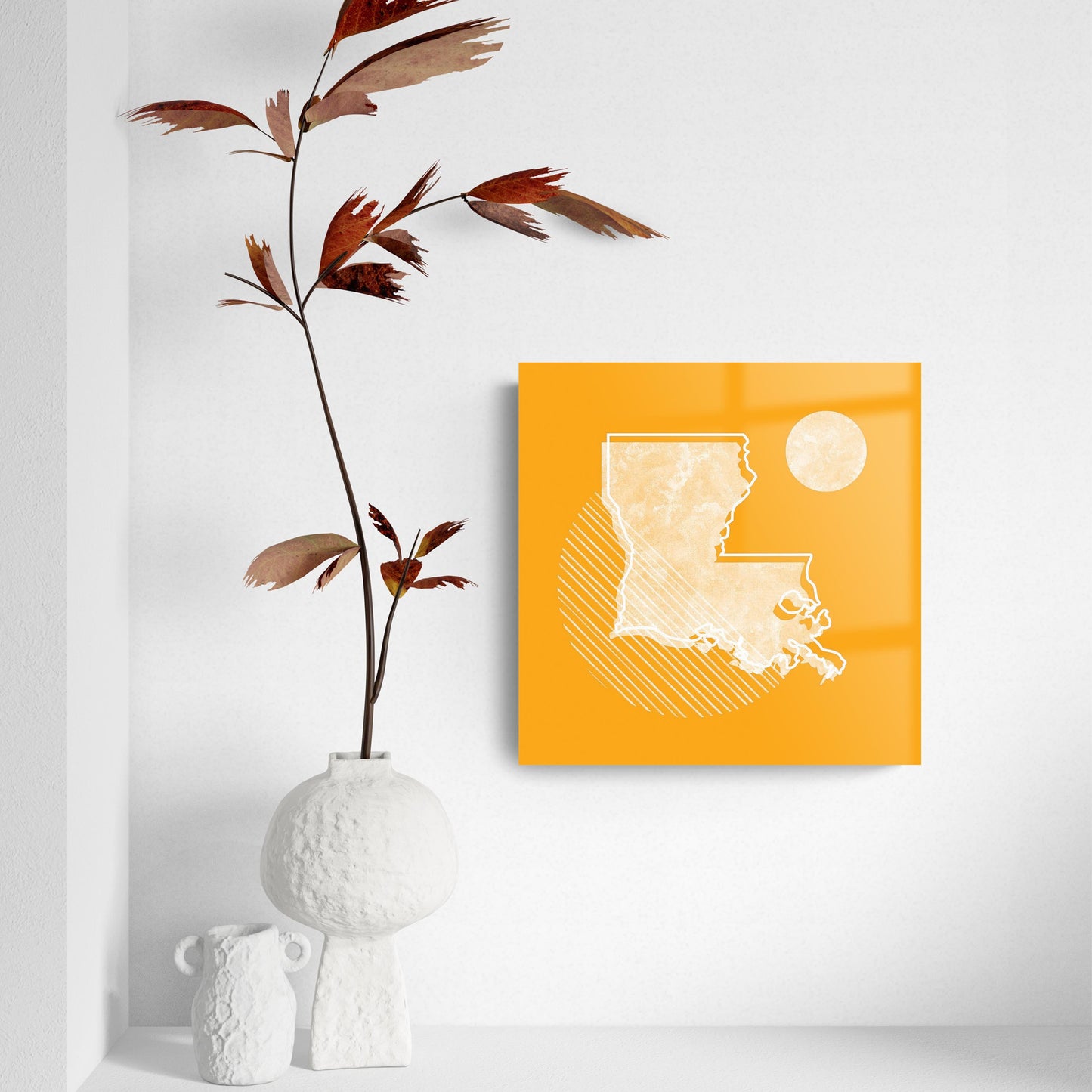 Bright Modern Geometric On Orange Louisiana | Hi-Def Glass Art | Eaches | Min 2