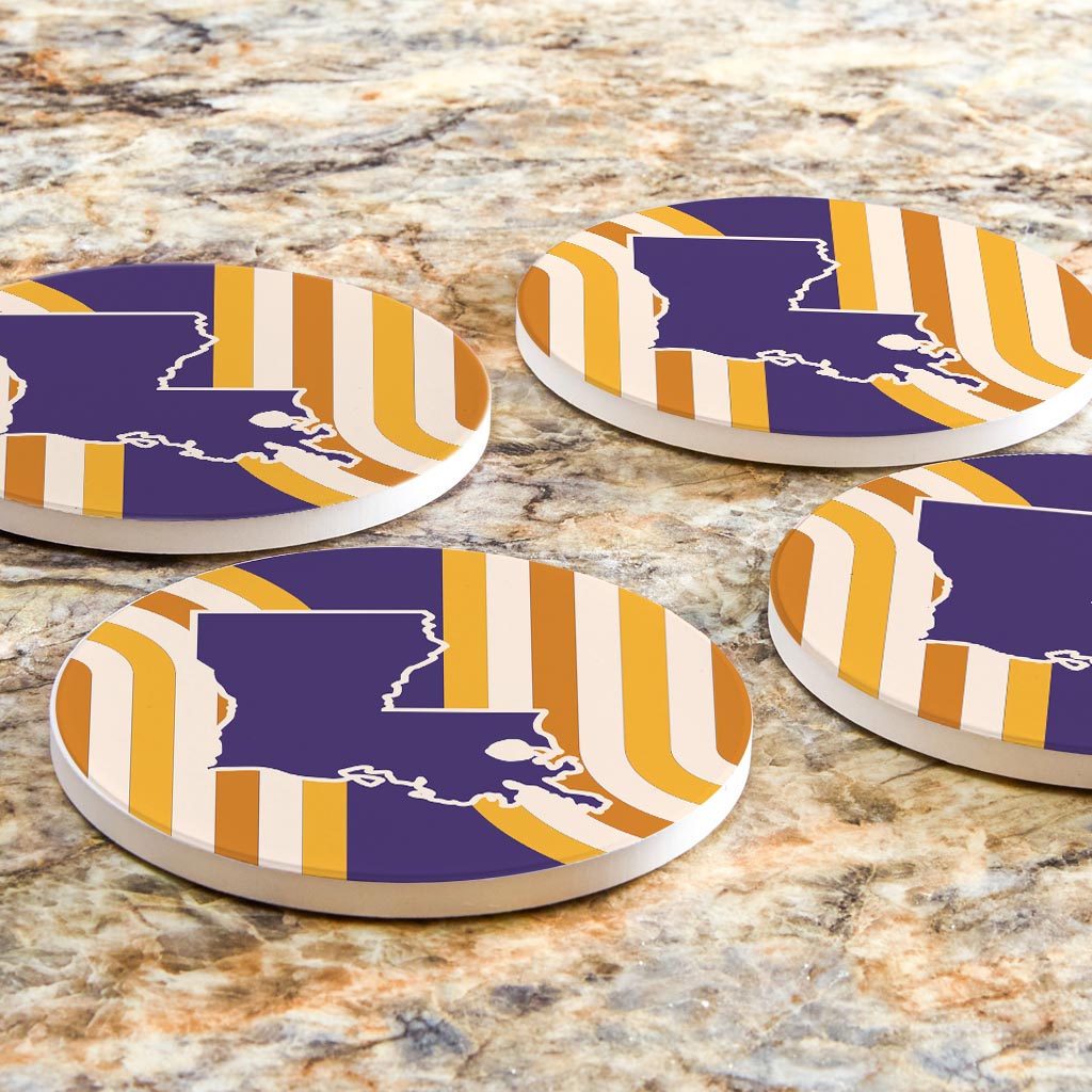 Purple Gold Louisiana Retro State Shape | Absorbent Coasters | Set of 4 | Min 2