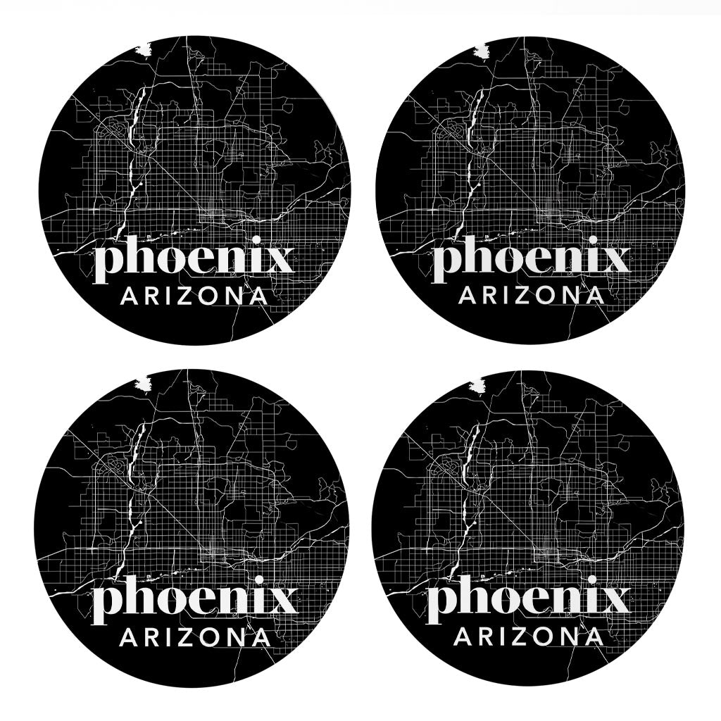 Black And White Black Map Arizona Phoenix | Absorbent Coasters | Set of 4 | Min 2