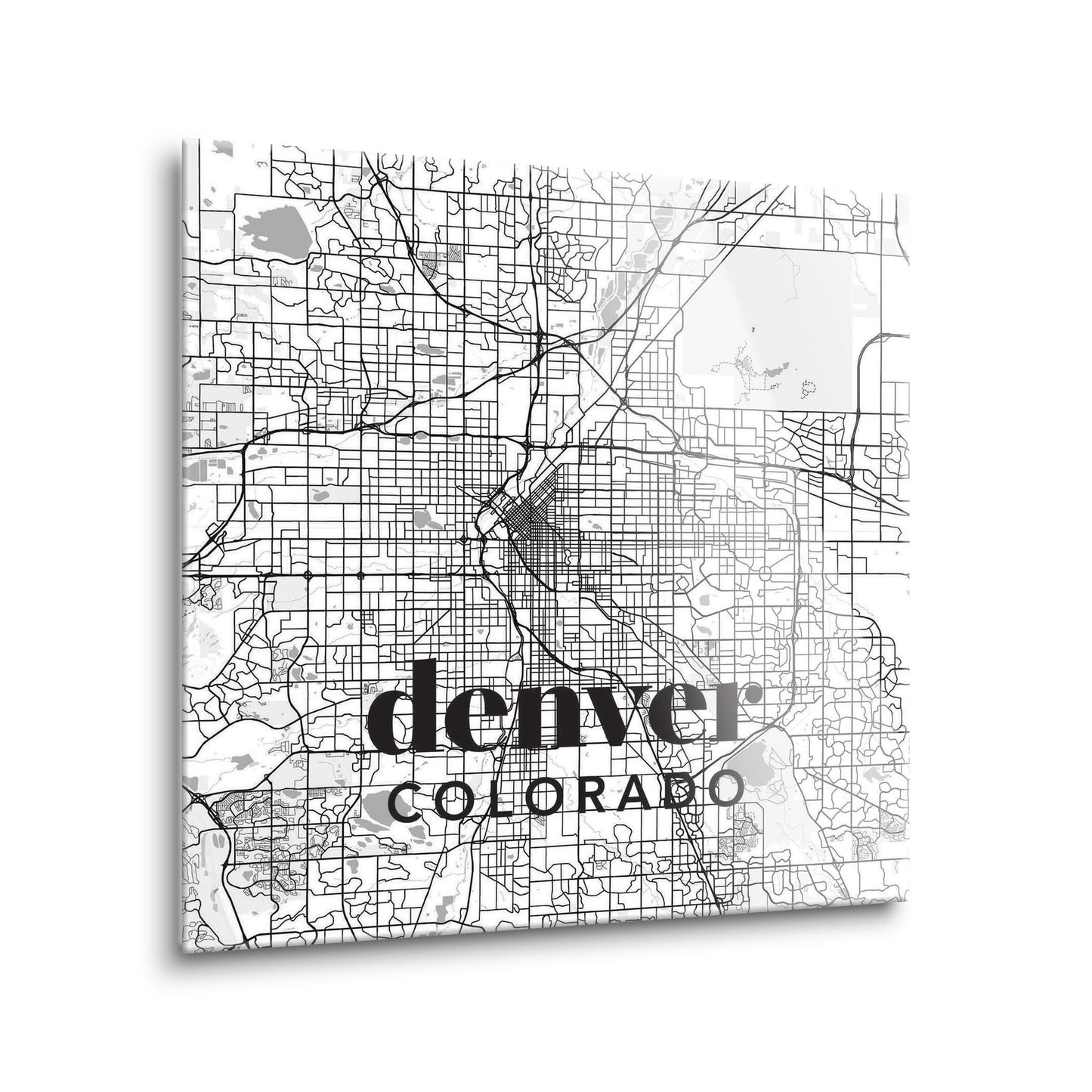 Black And White White Map Colorado Denver | Hi-Def Glass Art | Eaches | Min 1