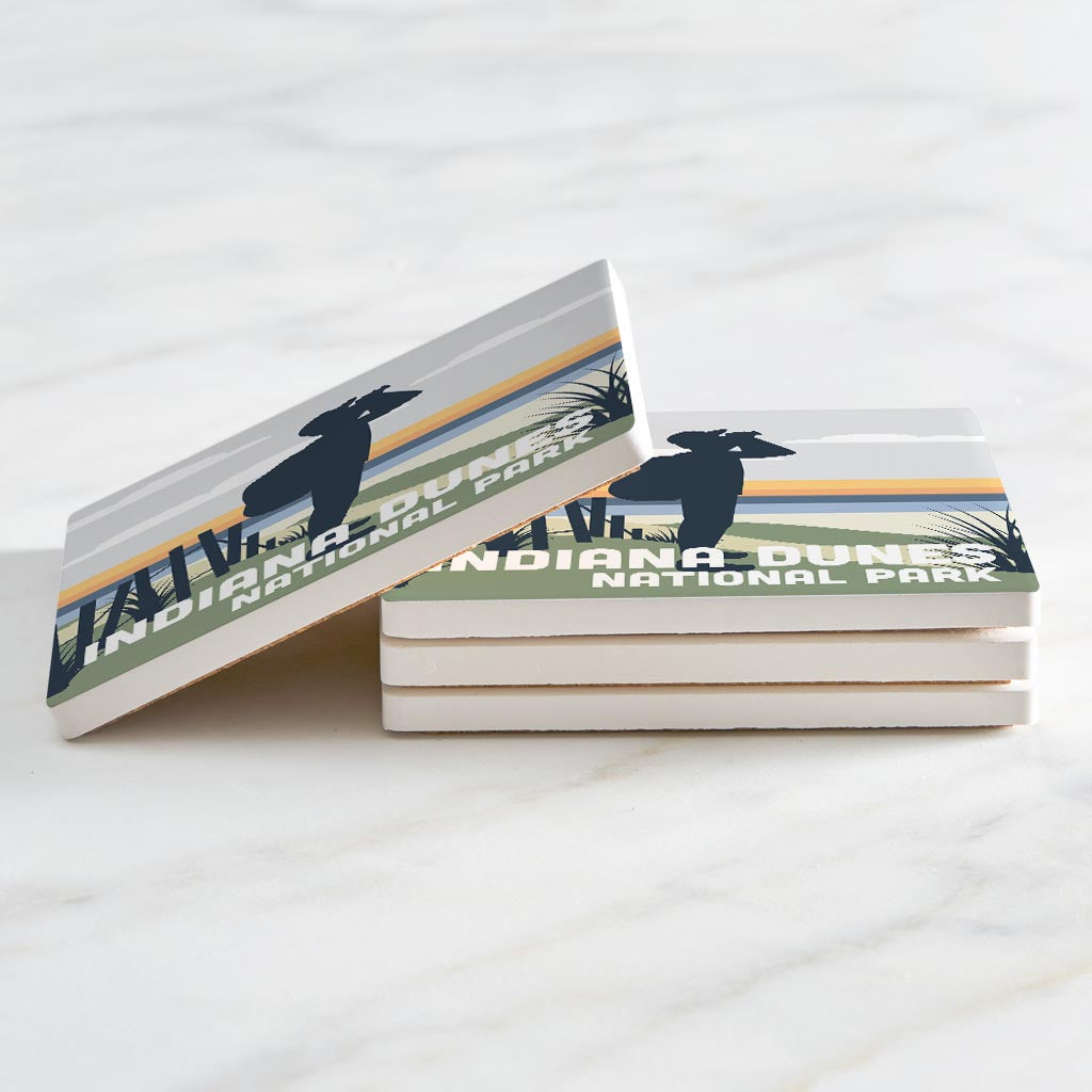 Indiana Dunes Bird Watcher Silhouette | Absorbent Coasters | Set of 4 | Min 2