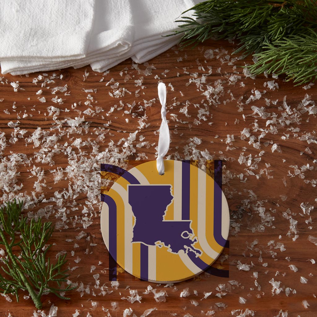 Purple Gold Louisiana Retro State Shape | Wood Ornament | Eaches | Min 6