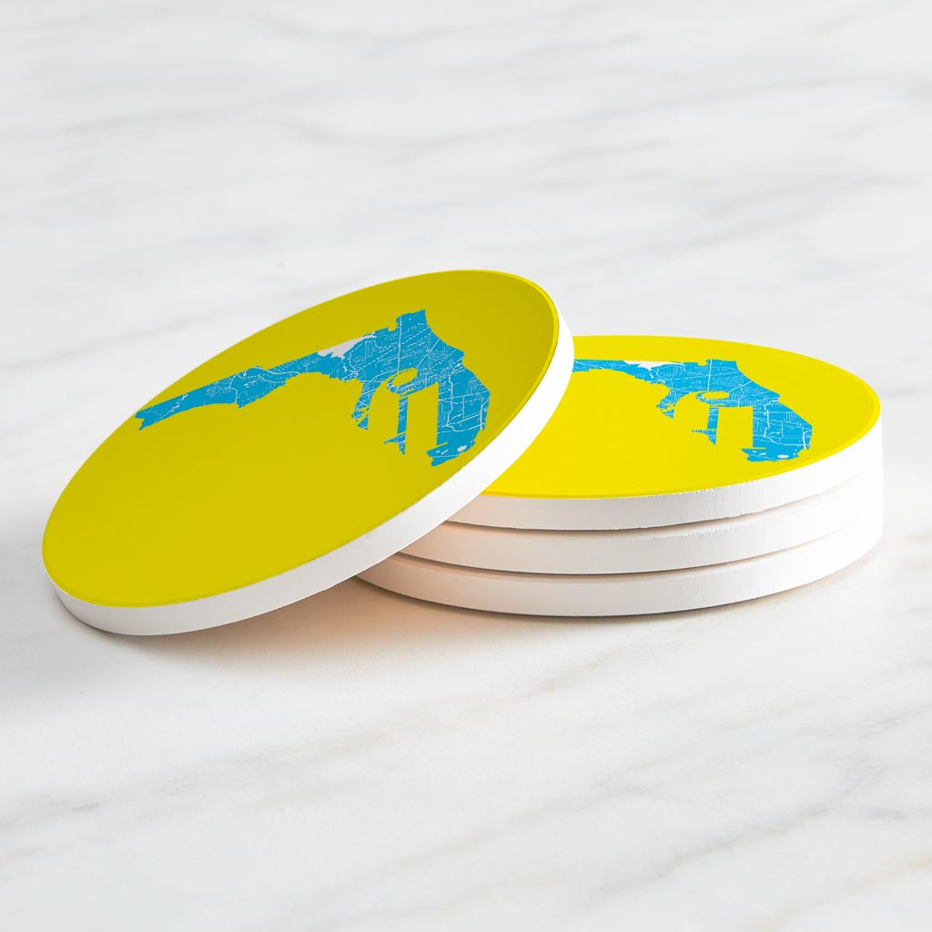 Bright Modern Abbreviated State Yellow Florida Tallahassee | Absorbent Coasters | Set of 4 | Min 2