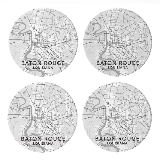 Minimalistic Baton Rouge White Map | Absorbent Coasters | Set of 4 | Min 2