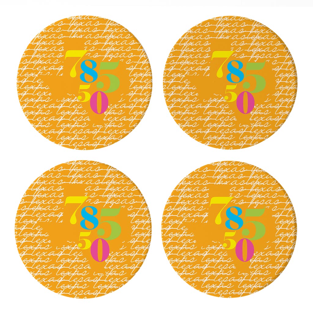 Bright Modern State Script Orange Texas Harlingen | Absorbent Coasters | Set of 4 | Min 2