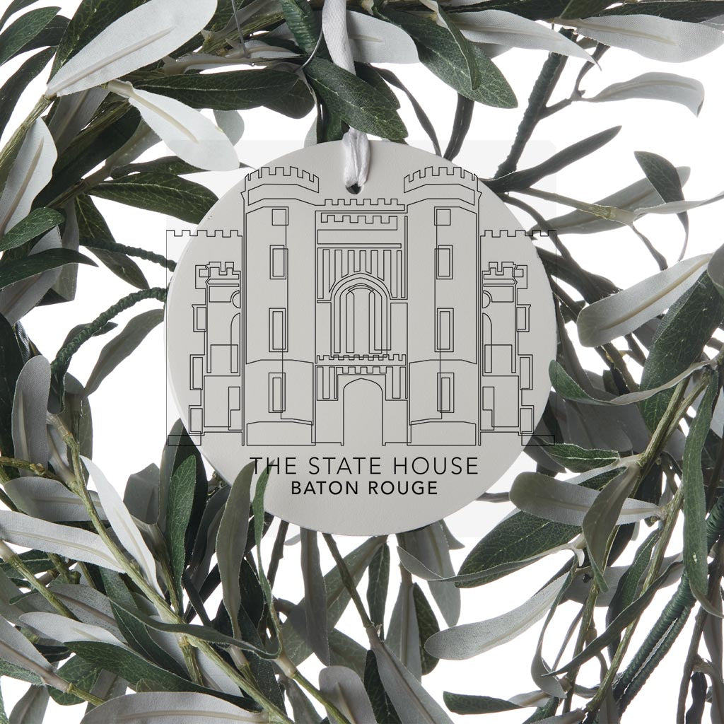 Minimalistic Baton Rouge State House | Wood Ornament | Eaches | Min 6