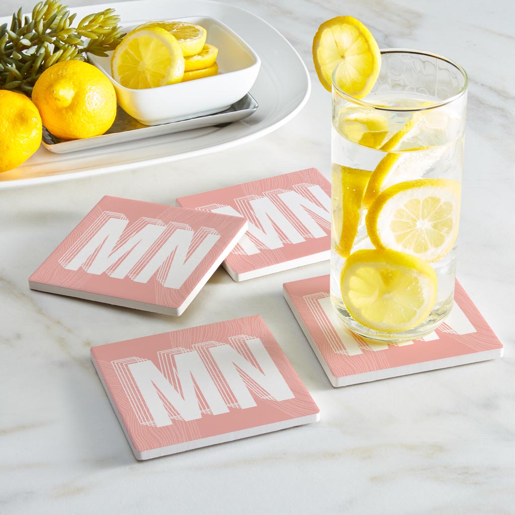 Boho Color Abbreviated On Pink Minnesota | Absorbent Coasters | Set of 4 | Min 2