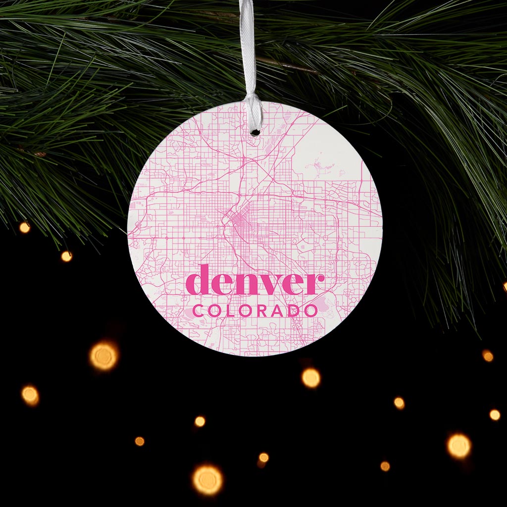 Bright Modern Pink Map Colorado Denver | Wood Ornament | Eaches | Min 6