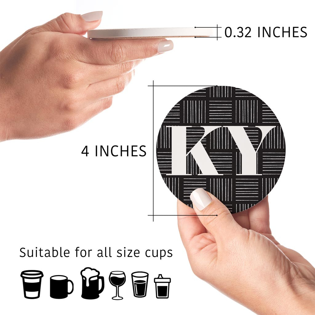 Black And White Abbreviated On Black Kentucky| Absorbent Coasters | Set of 4 | Min 2