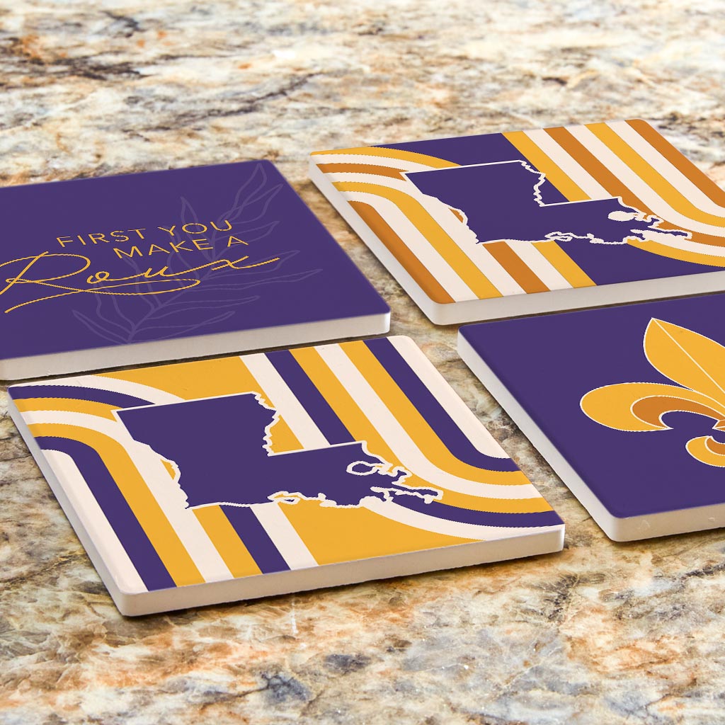 Purple Gold Louisiana Retro| Absorbent Coasters | Set of 4 | Min 2