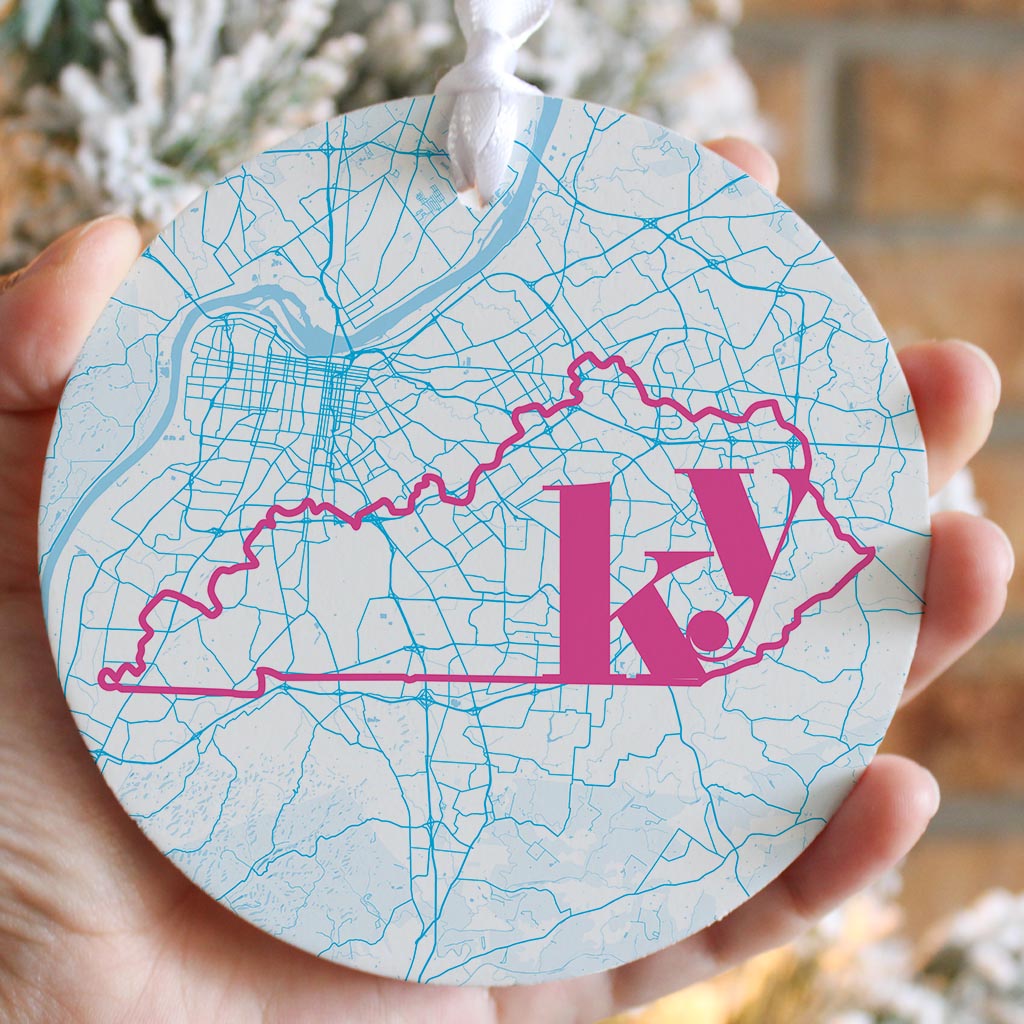 Bright Modern Abbreviated State Map Blue Kentucky Louisville | Wood Ornament | Eaches | Min 6